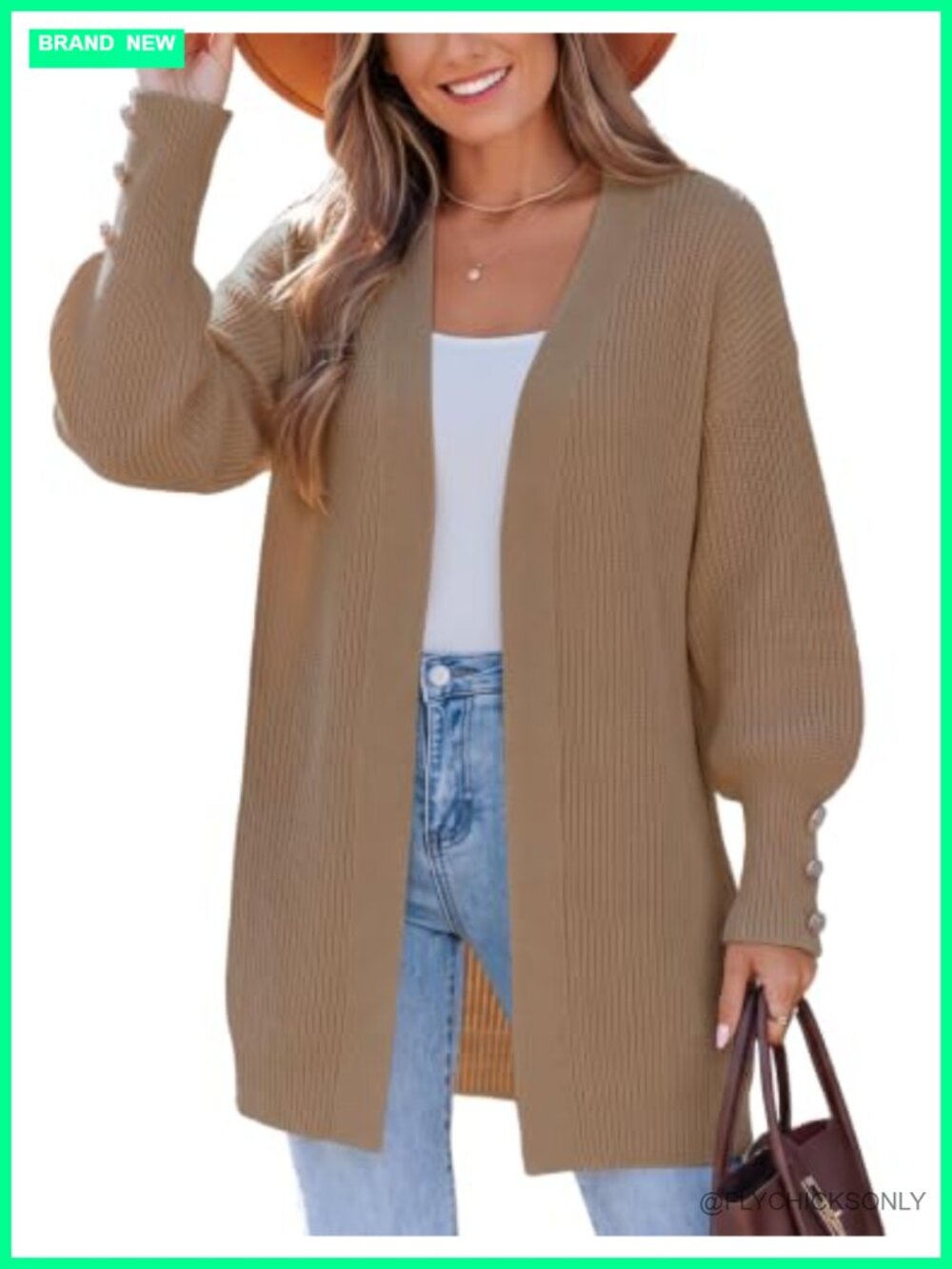 Chunky Knit Lantern Sleeve Cardigan - Oversized Longline Open Front Boho